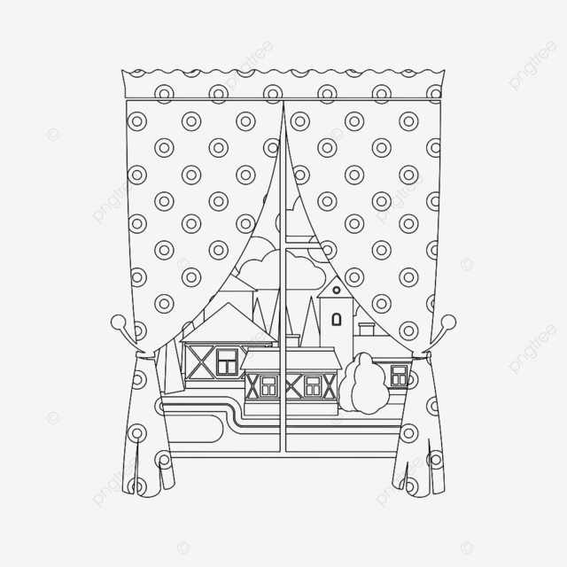 Room curtain window vector hd images coloring page design with window curtain and city landscape template vintage isolated png image for free download