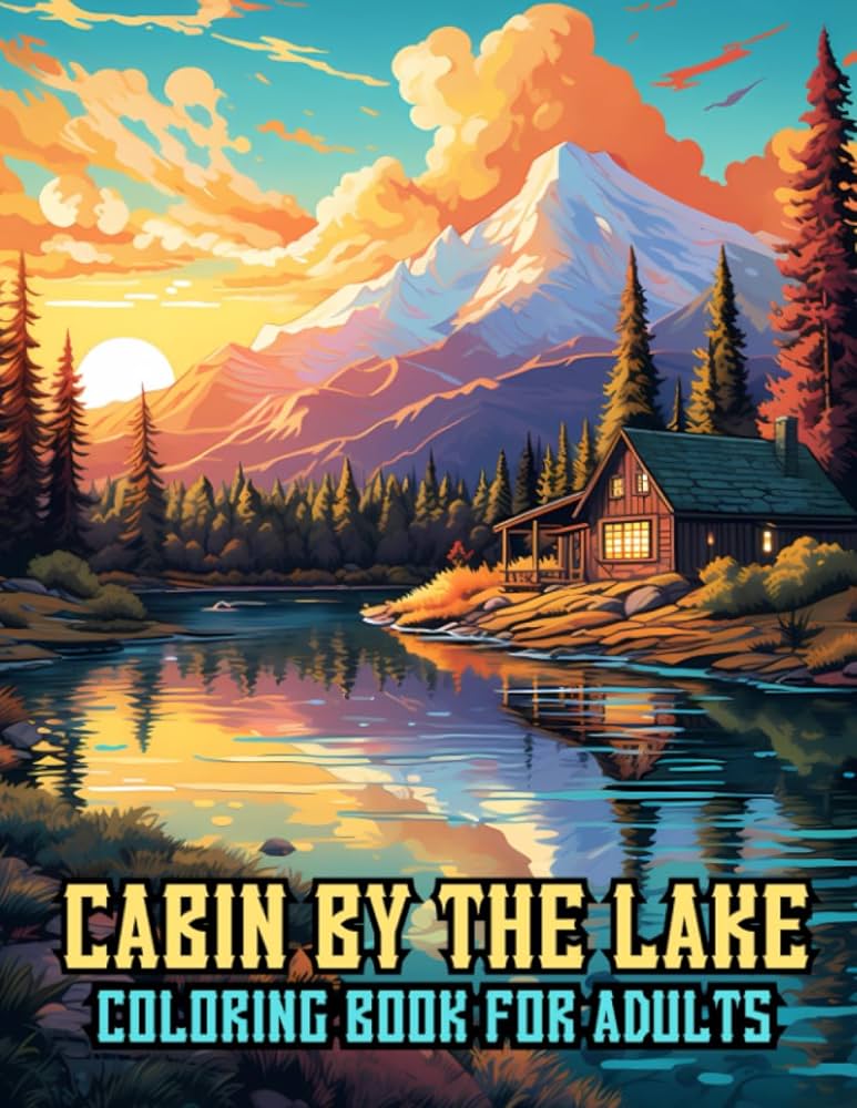 Cabin by the lake coloring book for adults an adult coloring book with beautiful landscapes cabins lakes and mountains