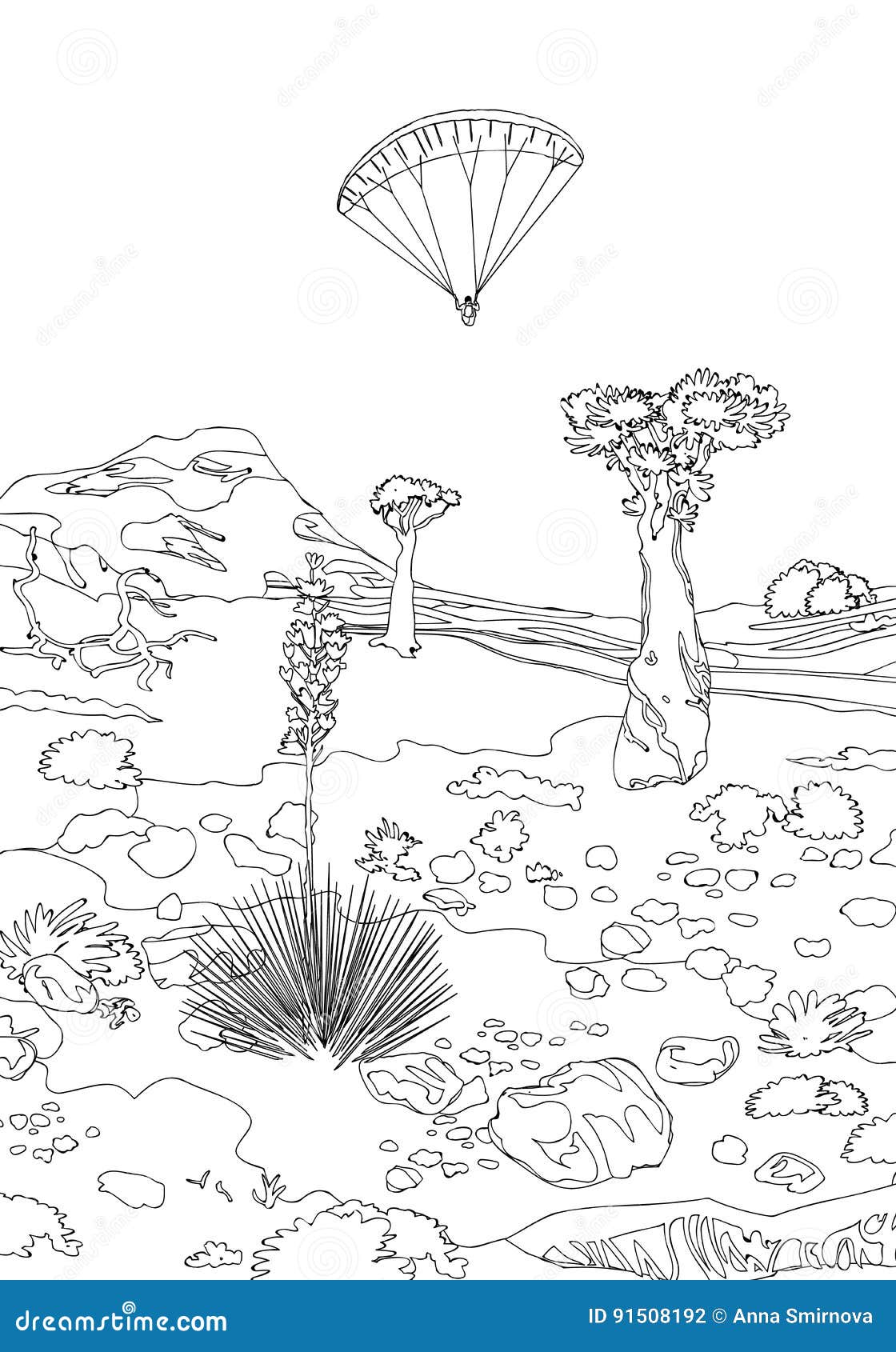 Hand drawing landscape trees and stones stock illustration