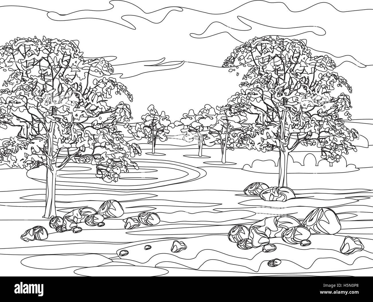 Landscape painting black and white stock photos images