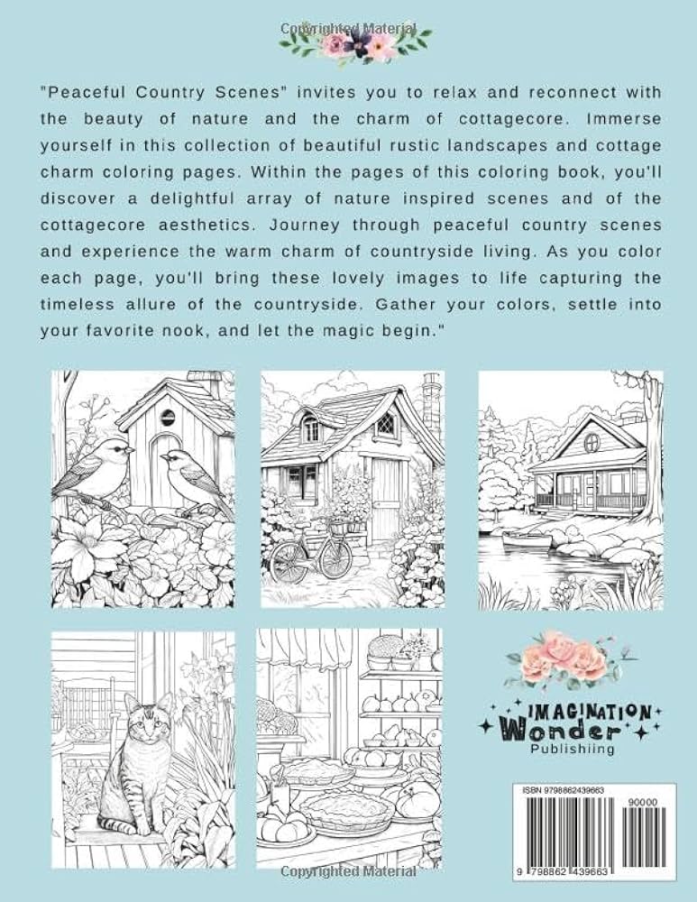 Peaceful country scenes countryside cottage charm coloring book vintage landscapes cottage core aesthetics nature inspired adult color books vega dleena books