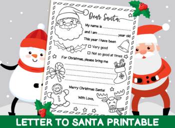Letter to santa printable letter to santa coloring page for kids