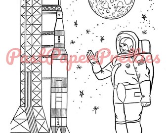 Vintage printable coloring book apollo the man on the moon c pdf instant digital download sci fi space clipart pages