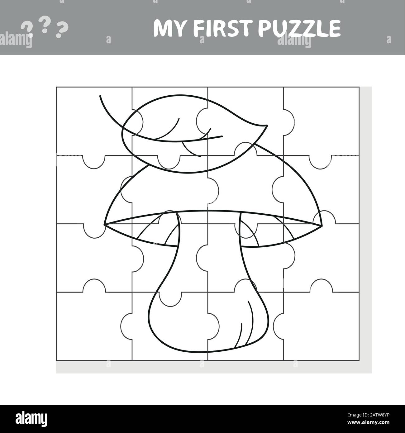 Cartoon white mushroom with leaves paper game my first puzzle for children and kids