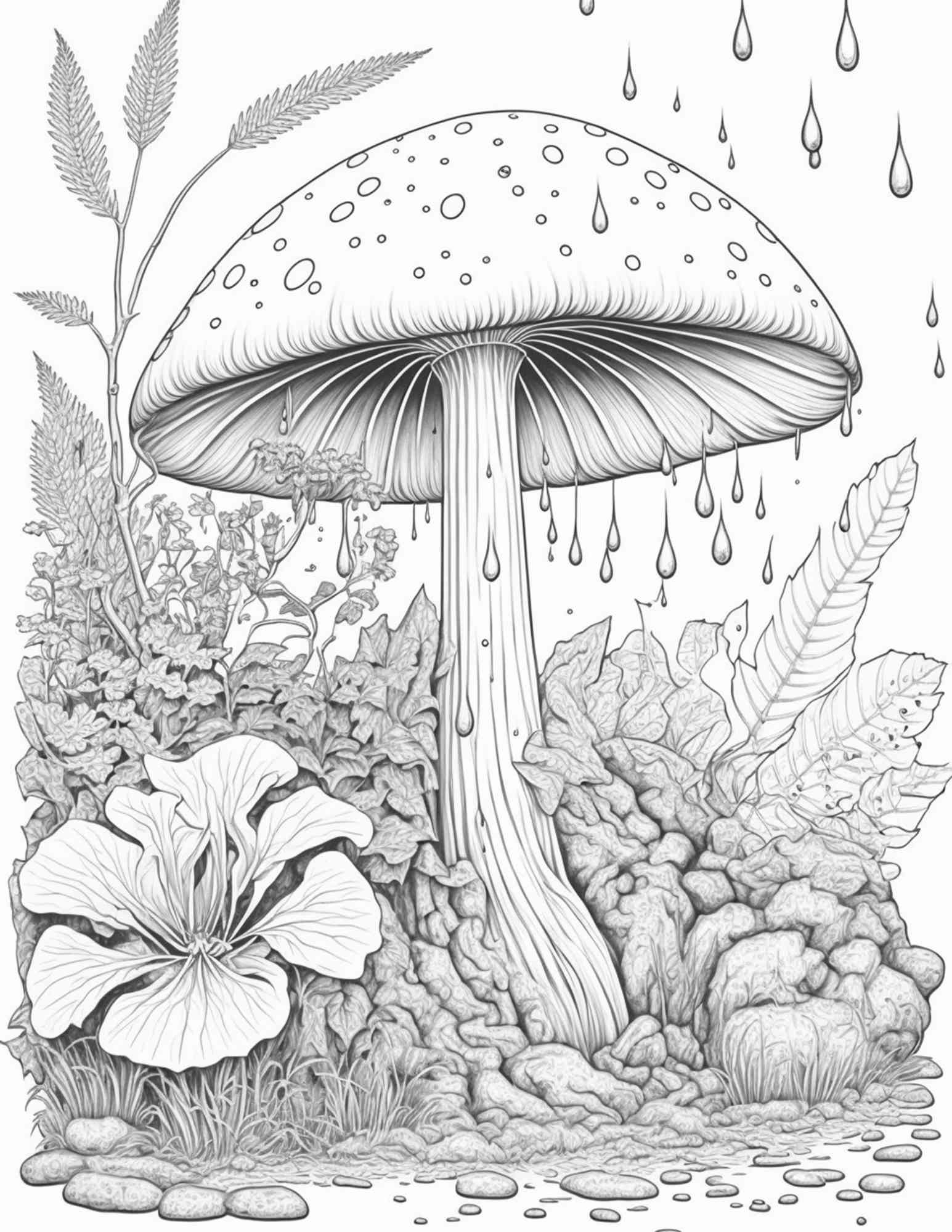 Mushroom forest coloring pages printable for adults and kids gray â coloring