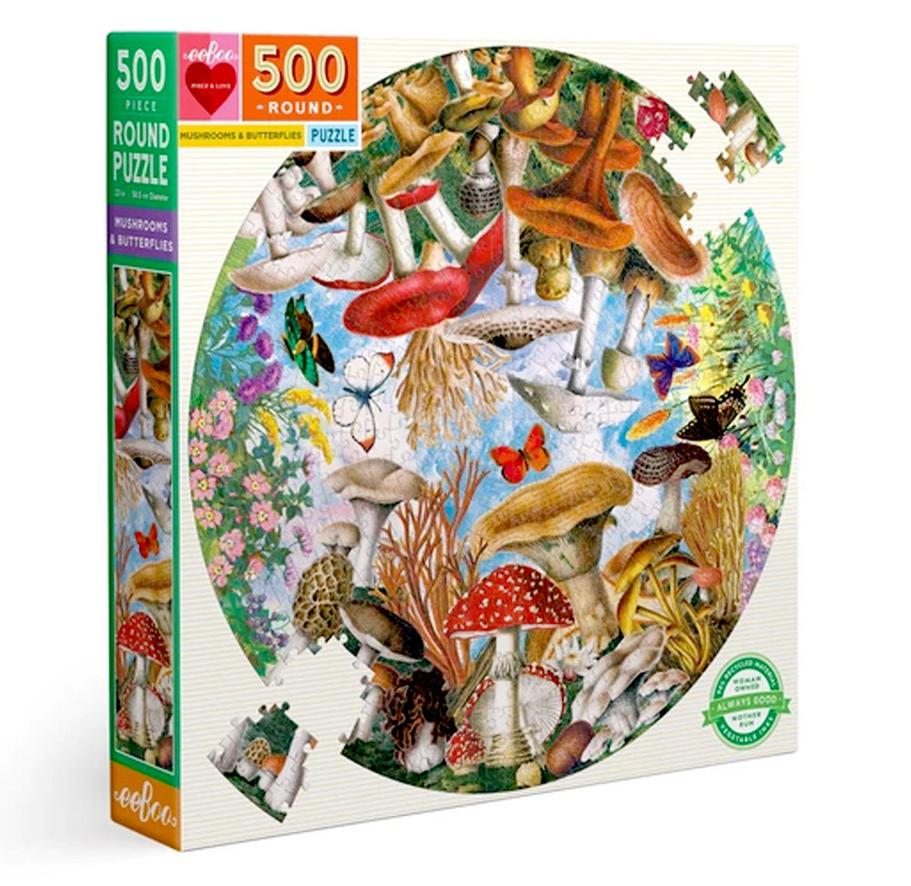 Mushroom and butterflies piece round puzzle â exploratorium