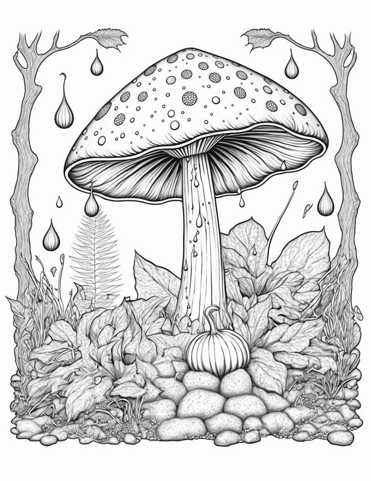 Mushroom forest coloring pages printable for adults and kids gray coloring book art skull coloring pages forest coloring pages