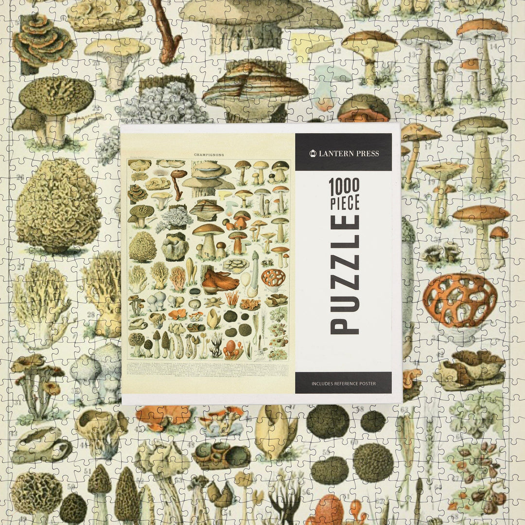 Mushrooms a vintage bookplate adolphe millot artwork piece jigsaw puzzle â lantern press