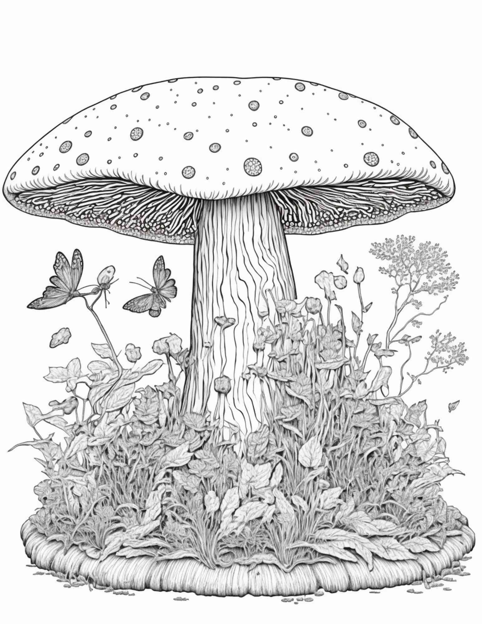 Mushroom forest coloring pages printable for adults and kids gray â coloring