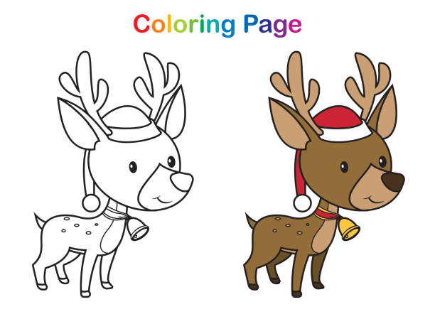 Coloring book cute christmas reindeer stock illustration