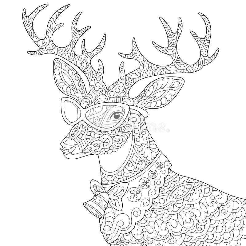 Zentangle deer reindeer coloring page stock vector