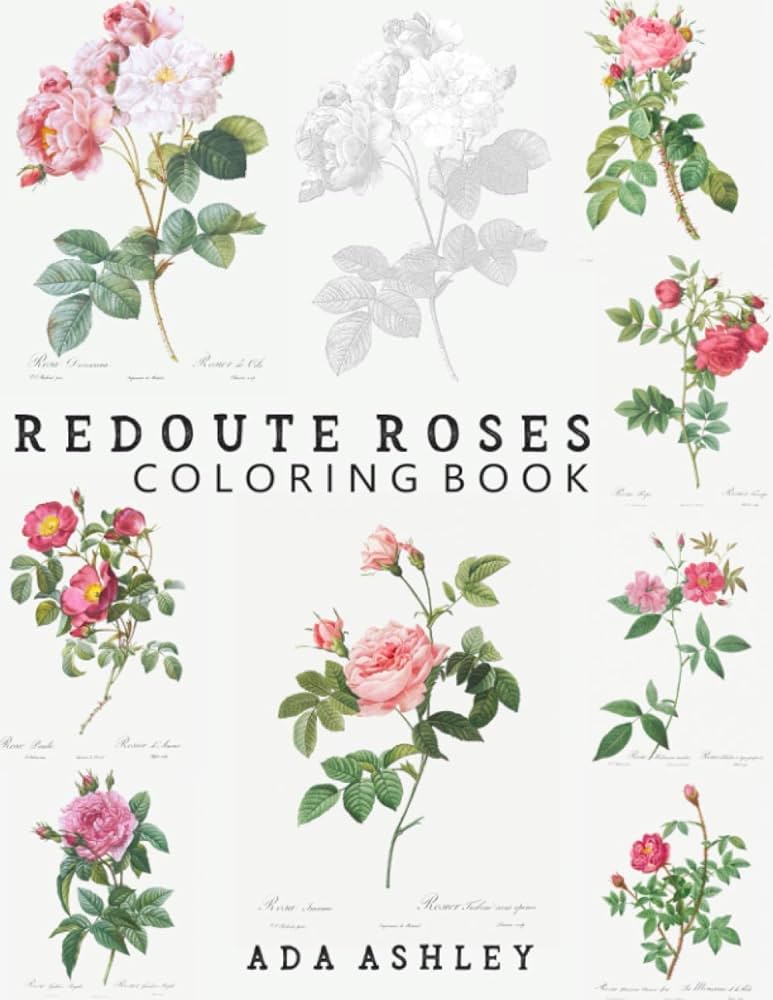 Redoute roses coloring book realistic rose coloring book for adults with beautiful vintage redoute flowers in grayscale ashley ada redoutã pierre
