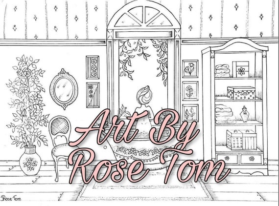 Coloring page girl at the window vintage collection rose tom