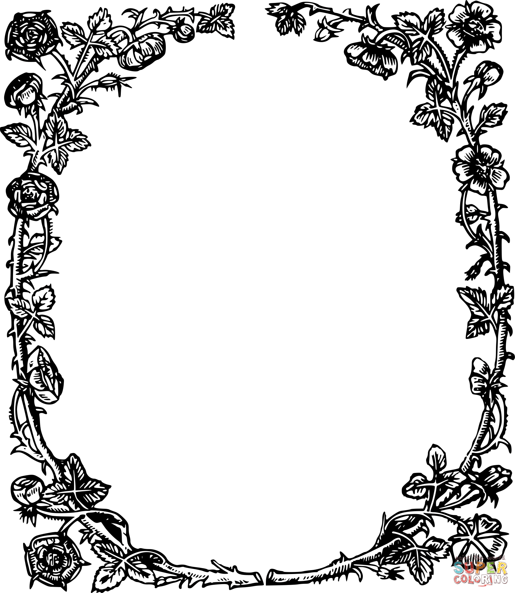 Vintage rose frame coloring page free printable coloring pages