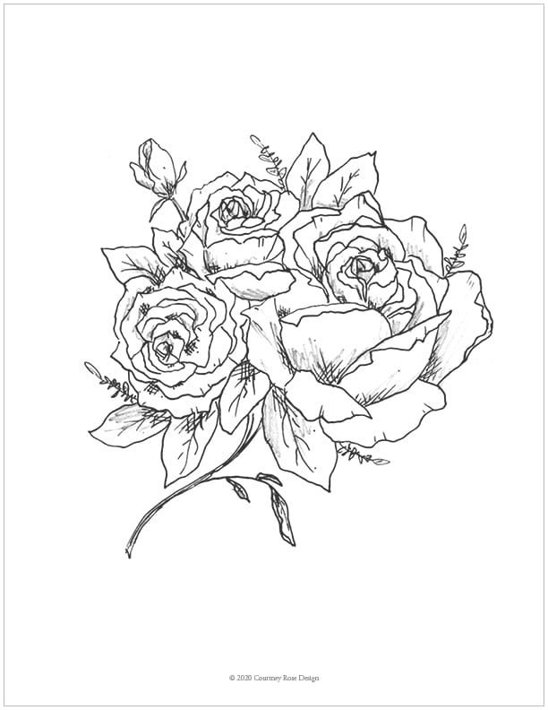 Free colouring page â vintage roses â courtney rose design