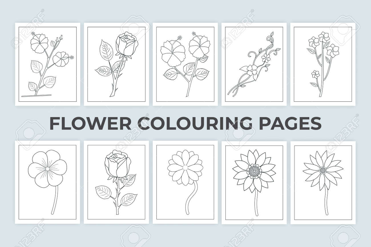Coloring page with vintage flowers hand drawn floral ornament coloring page for kids flower outline pattern for coloring pages black and white doodle flowers rose jaba sunflower line art royalty free svg