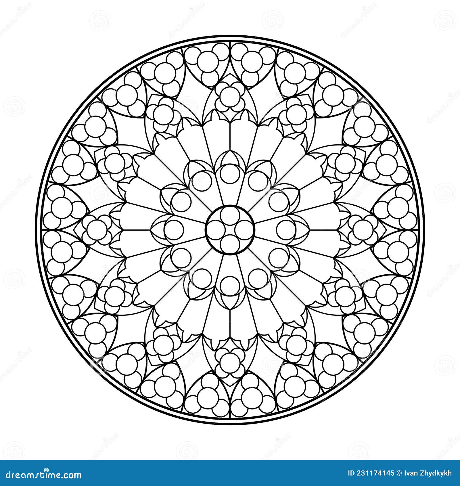 Vintage line art with victorian black medallion french rose isolated on white background coloring page mandala stock vector