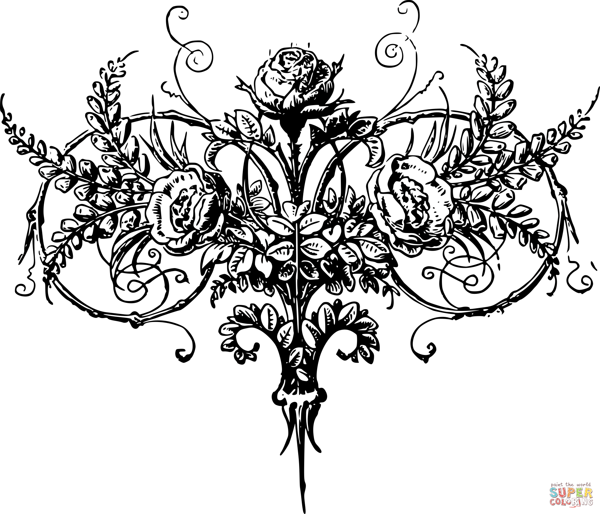 Vintage floral with rose coloring page free printable coloring pages