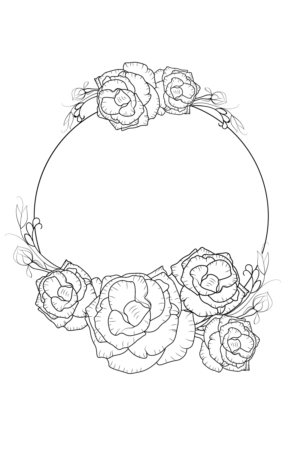 Vintage rose flowers bouquet rose border and frame design line art