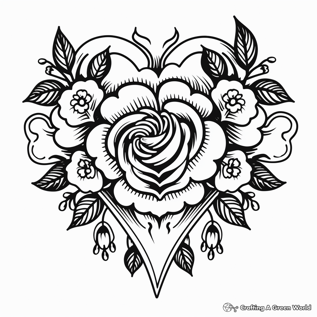 Rose heart coloring pages