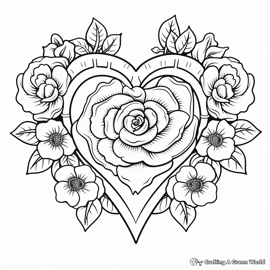 Rose heart coloring pages
