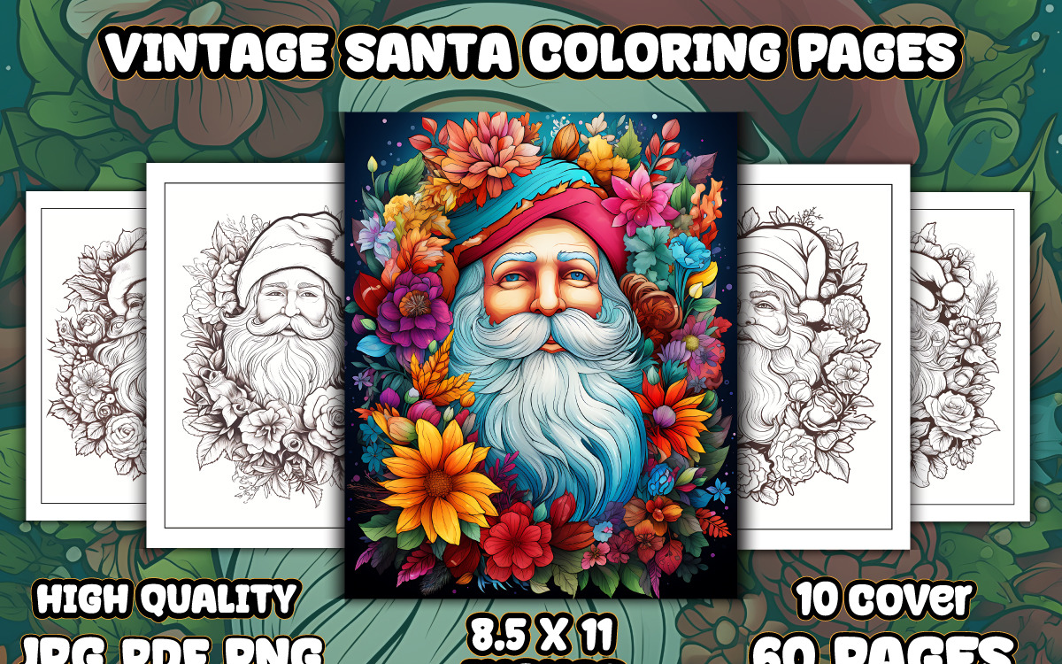 Vintage santa coloring pages for adults