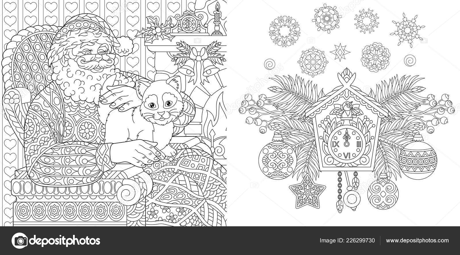 Christmas coloring book christmas colouring pages santa claus cat vintage stock vector by sybirko