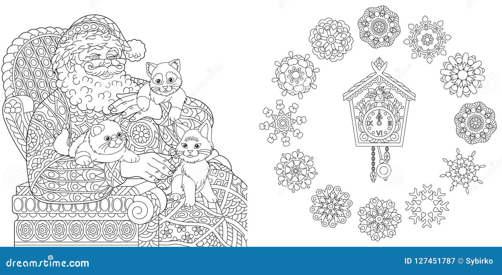 Coloring pages with santa and cats stock vector