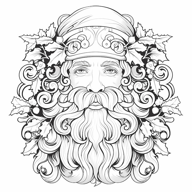 Premium ai image vintage santa retro face coloring page for nostalgic fun