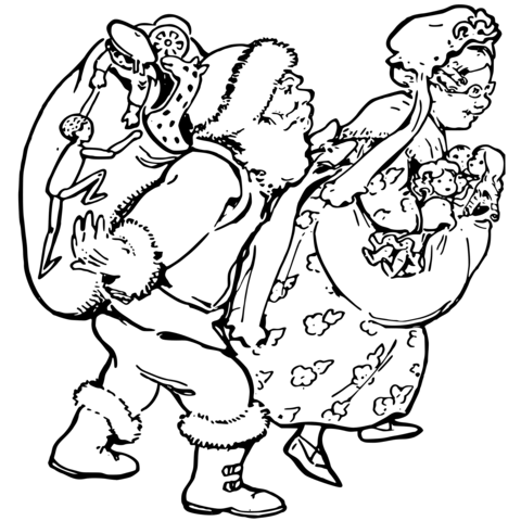 Vintage mr and mrs santa claus coloring page free printable coloring pages