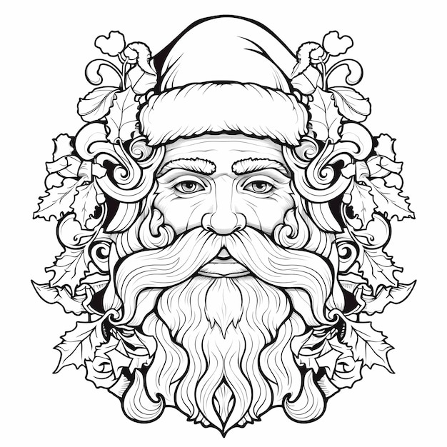 Premium ai image vintage santa retro face coloring page for nostalgic fun