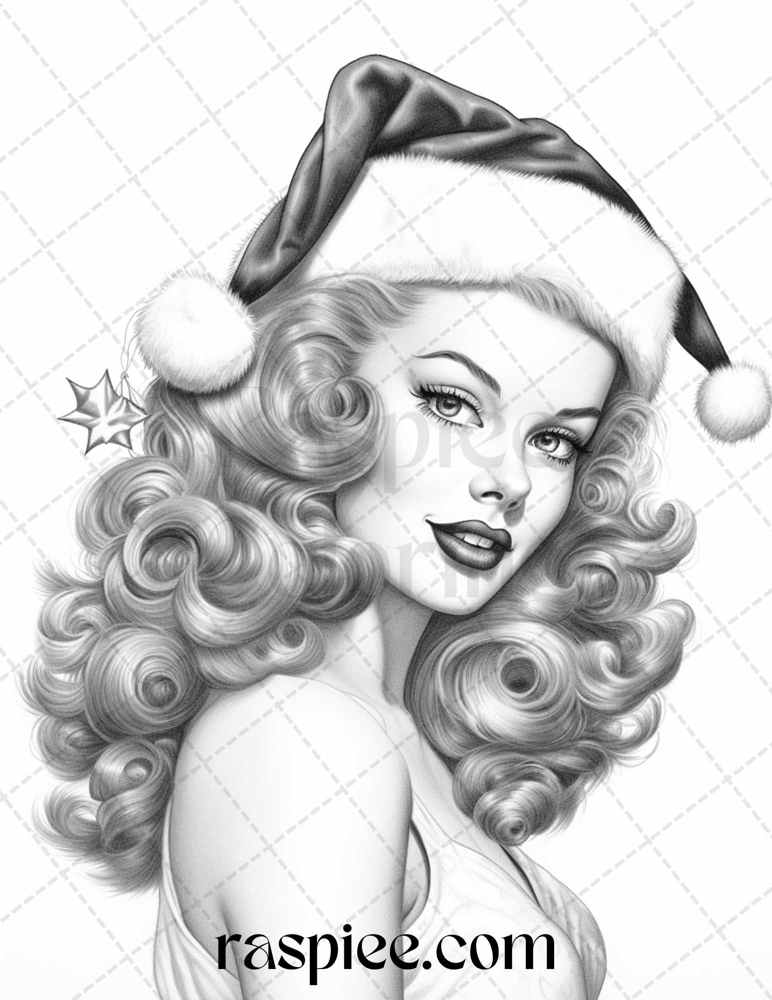Vintage christmas pin up girls grayscale coloring pages for adults â coloring