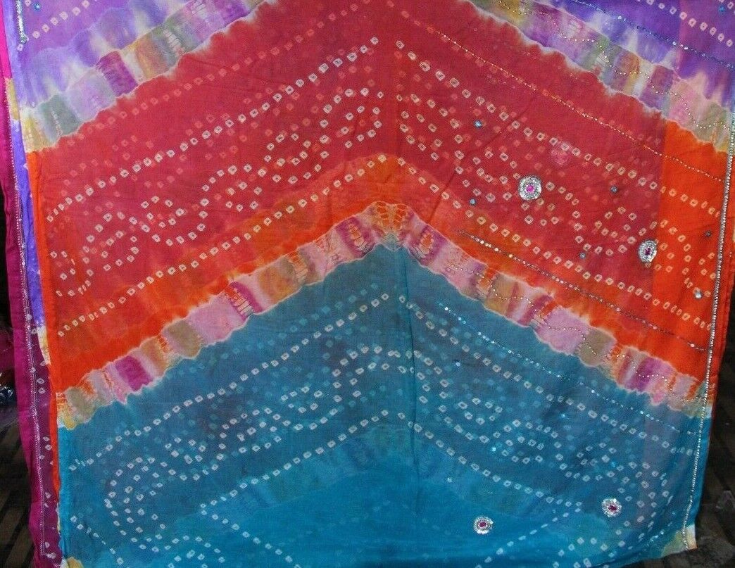 Georgette vintage saree old printed decor used craft making multi color saree