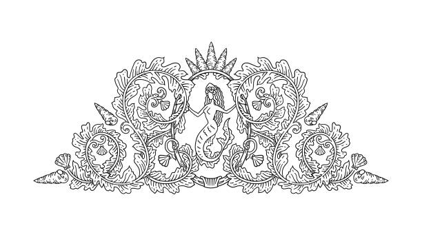 Clip art of a vintage mermaid stock illustrations royalty