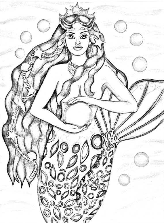 Buy printable coloring page mermaid holding globe titled galatea by laurie leigh online in india