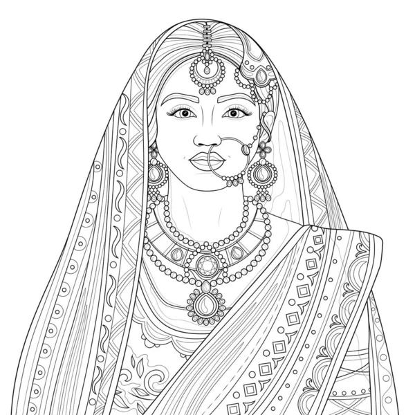 Indian girl wedding sari coloring book antistress children adults illustration stock vector by vlasenkoekaterinkagmail