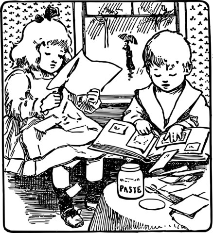 Vintage kids making a scrapbook coloring page free printable coloring pages
