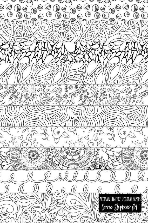 Line art patterns black and white digital paper coloring printable paper pack tropical foliage swirl scrapbook paper download download now