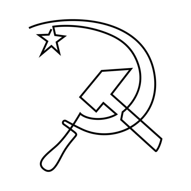 Soviet ussr hammer and sickle political symbol symbol of soviet russia crossed hammer and sickle continuous line drawing vector illustration stock illustration