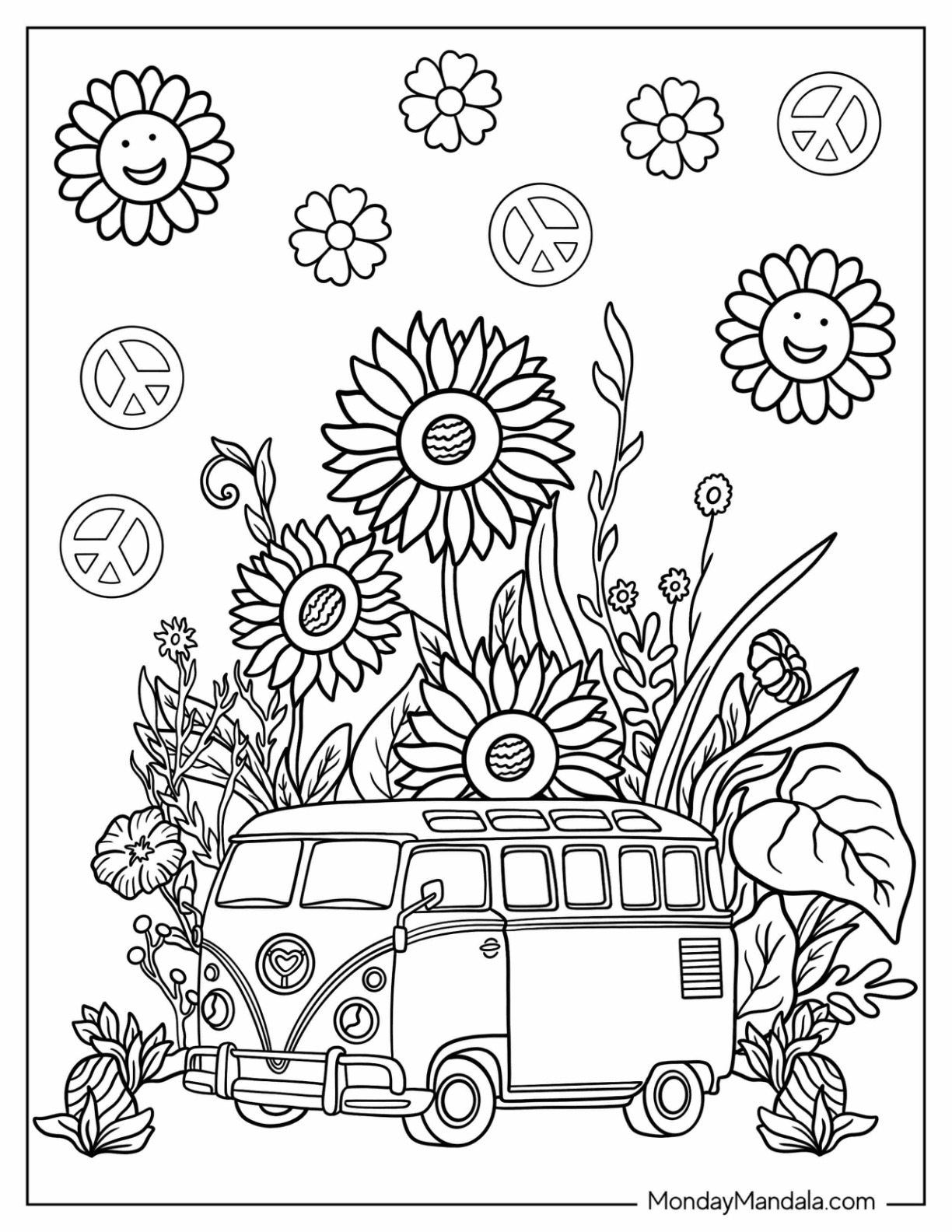 Hippie coloring pages free pdf printables