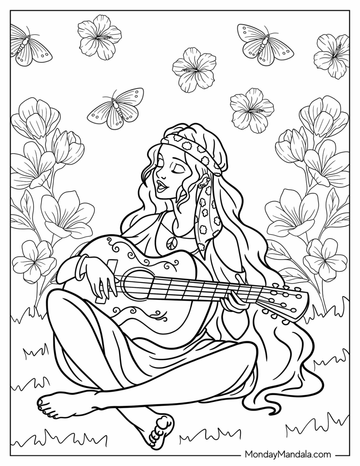 Hippie coloring pages free pdf printables
