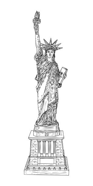 Vintage poster statue of liberty new york famous monument in stock photos pictures royalty