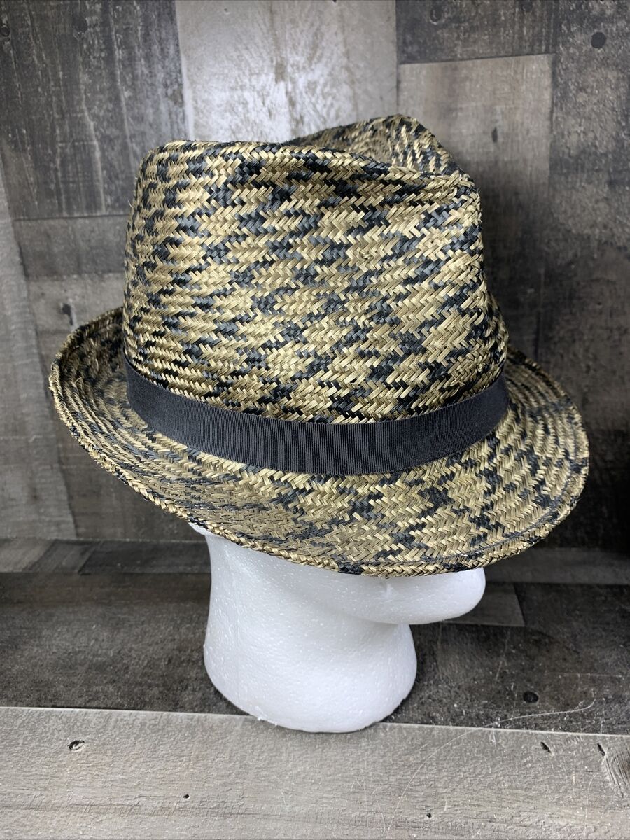 Vintage makins straw fedora brown straw multi color hat size large movie prop
