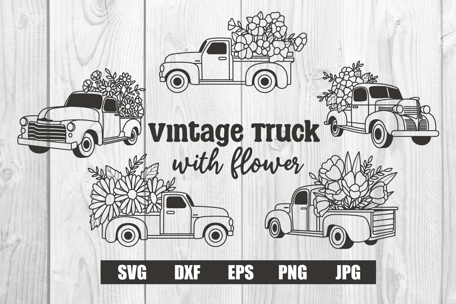 Vintage truck with flower svg bundle
