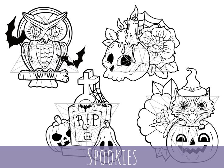 Spooky halloween clipart svg laser cut files bundle vintage trick or treat owl skull pumpkin