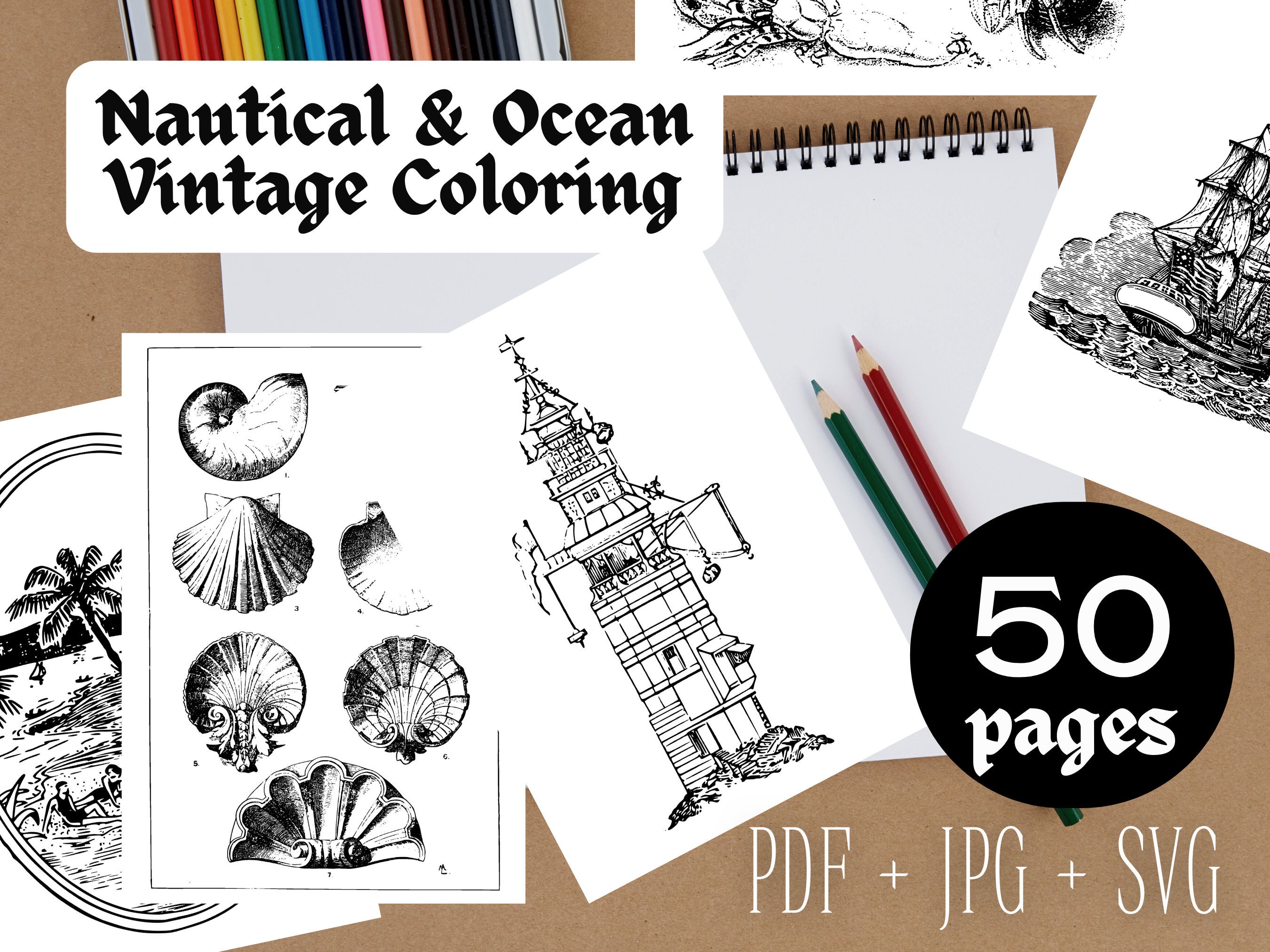 Nautical ocean coloring pages vintage oceancore