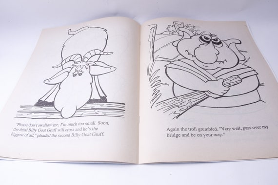 The three billy goats gruff landoll coloring book activity vintage picture book child reading nursery library