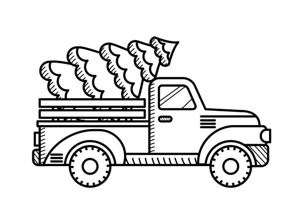 Pickup truck line art stock photos pictures royalty