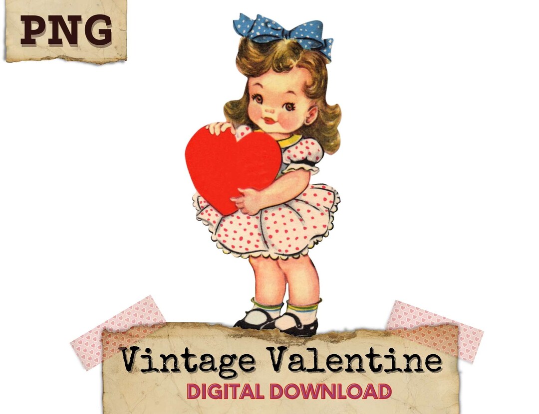 Vintage valentines clipart retro valentines retro clipart valentine digital download vintage printable valentines girl png instant download