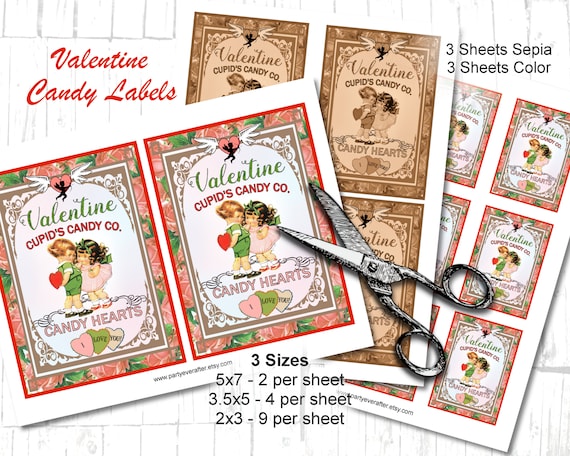 Vintage valentine candy labels printable instant download valentine treat bags tags valentine clipart